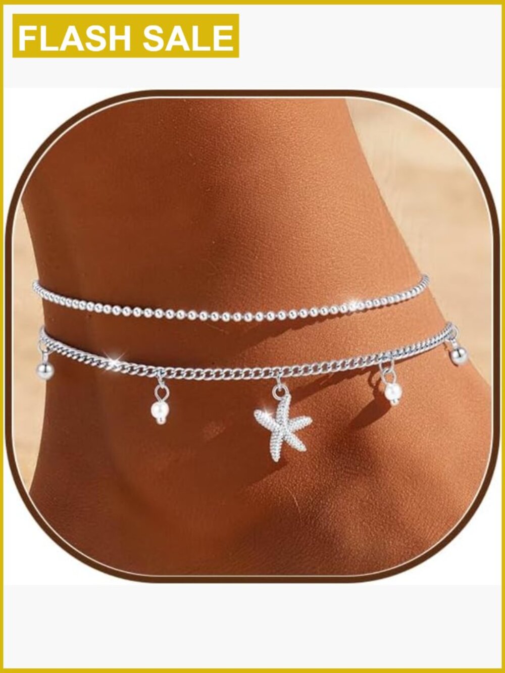 Starfish Pearl Charm Layered Anklet Waterproof Adjustable Dainty Summer